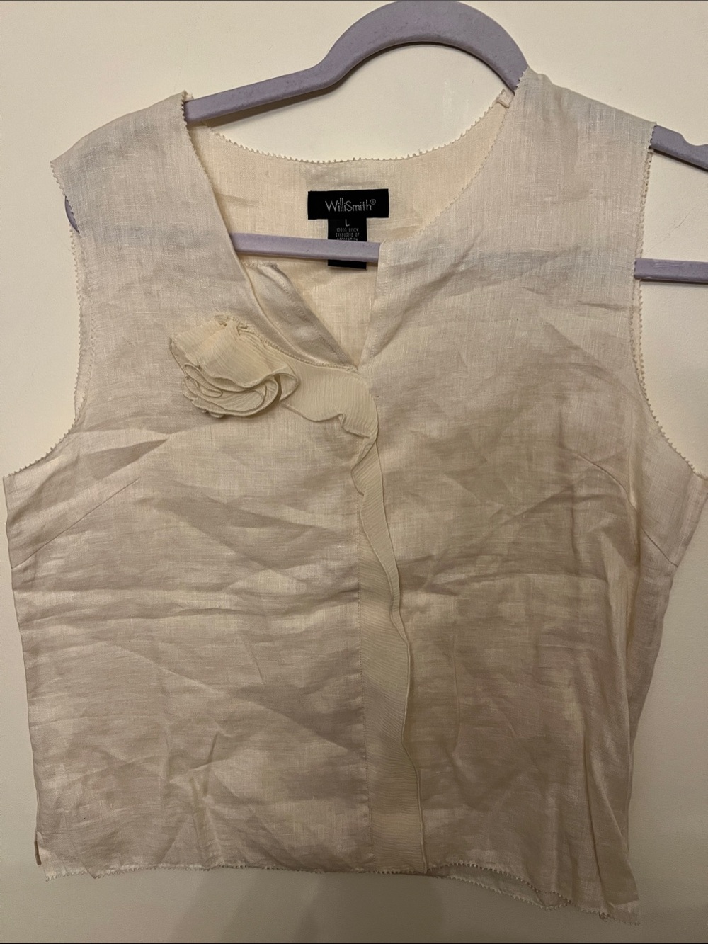 Willi Smith Cream Linen Shell with Subtle Trim L